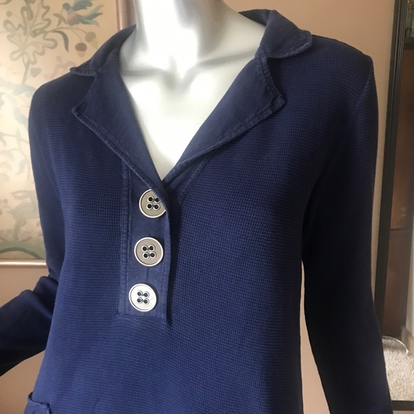 Soft Surroundings Dark Blue Waffle Knit Tunic Top/ Mini Dress Size Small Pockets - Picture 3 of 16